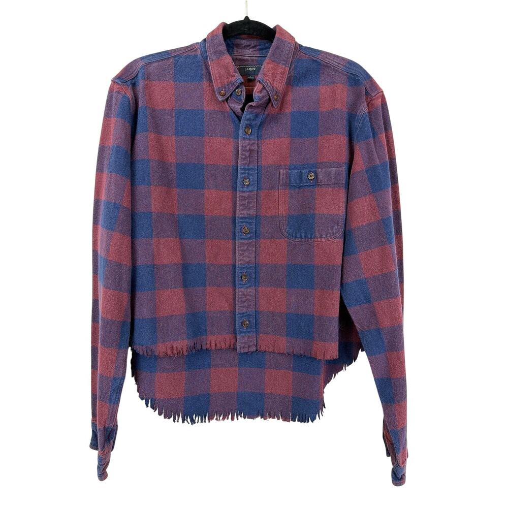 OOAK Handmade Upcycled Blue Red Flannel Lace Heart High Low Shirt L
